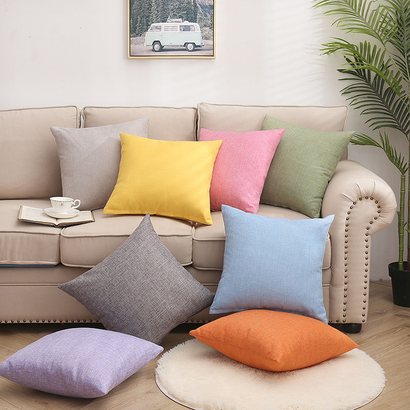Linen art cotton hemp pillowcase  plain car sofa cushion cover Solid color office simple pillowcase decorate