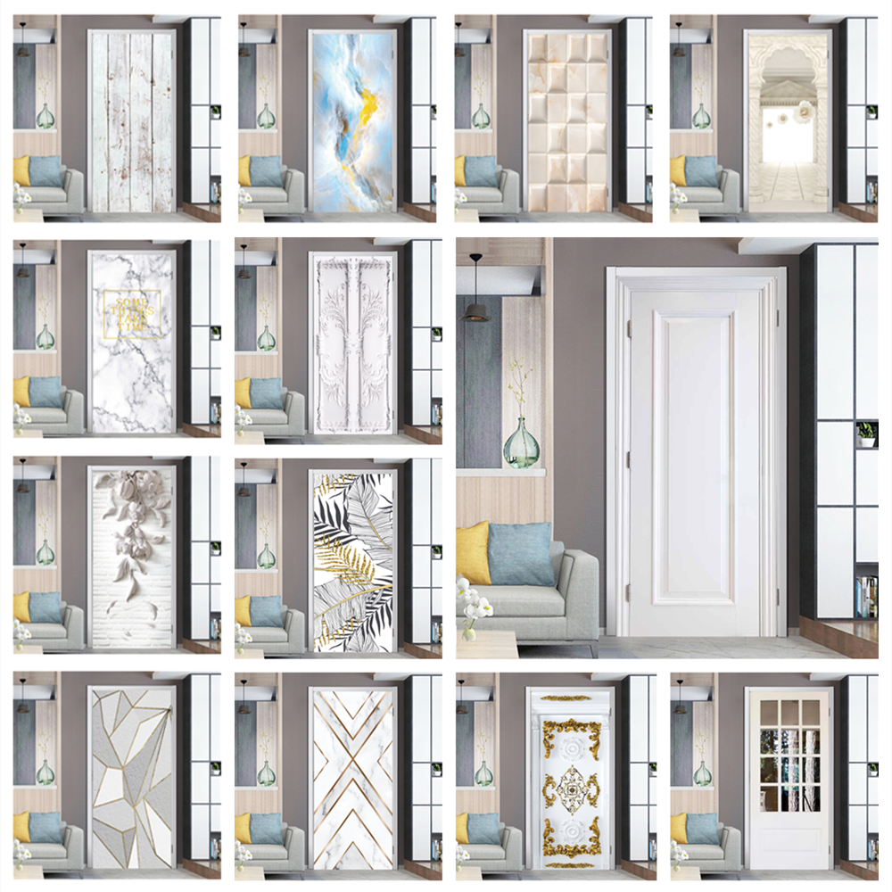 PVC Waterproof Door Sticker White Wood Self-adhesive Wallpaper Doors Renovation Living Room Bedroom Decor Peel and Stick Poster