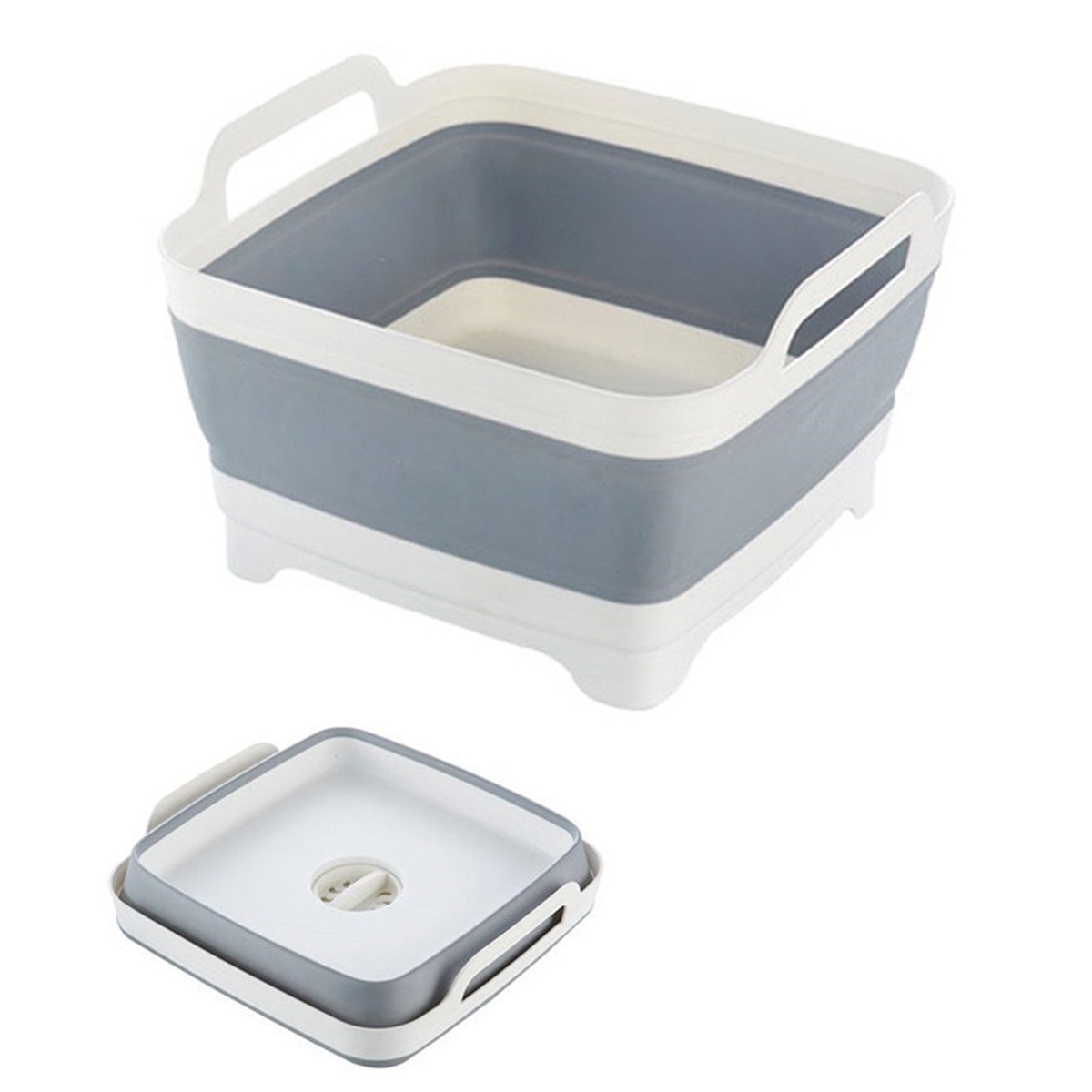 Folding Wash Basin Silicone Dish Tub Collapsible with Drain Plug Carry Handles Washing Basin Drainer Sink Colander for Camping