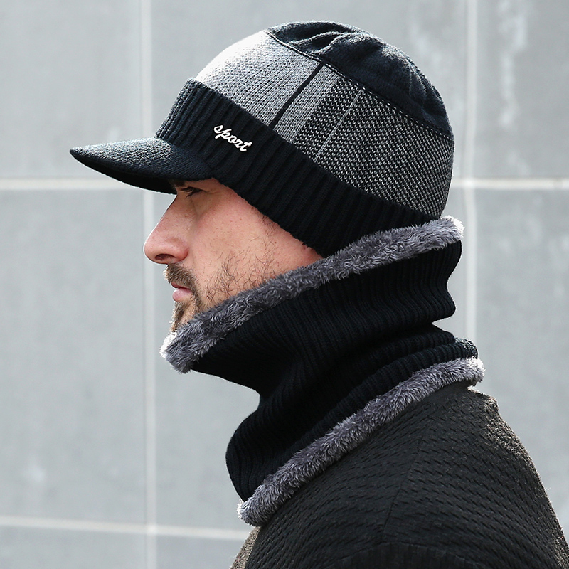 Winter Hat for Men Women Wool Cap Fleece with Cashmere Scarf Neckband Suit Outdoor Warn Soft Design