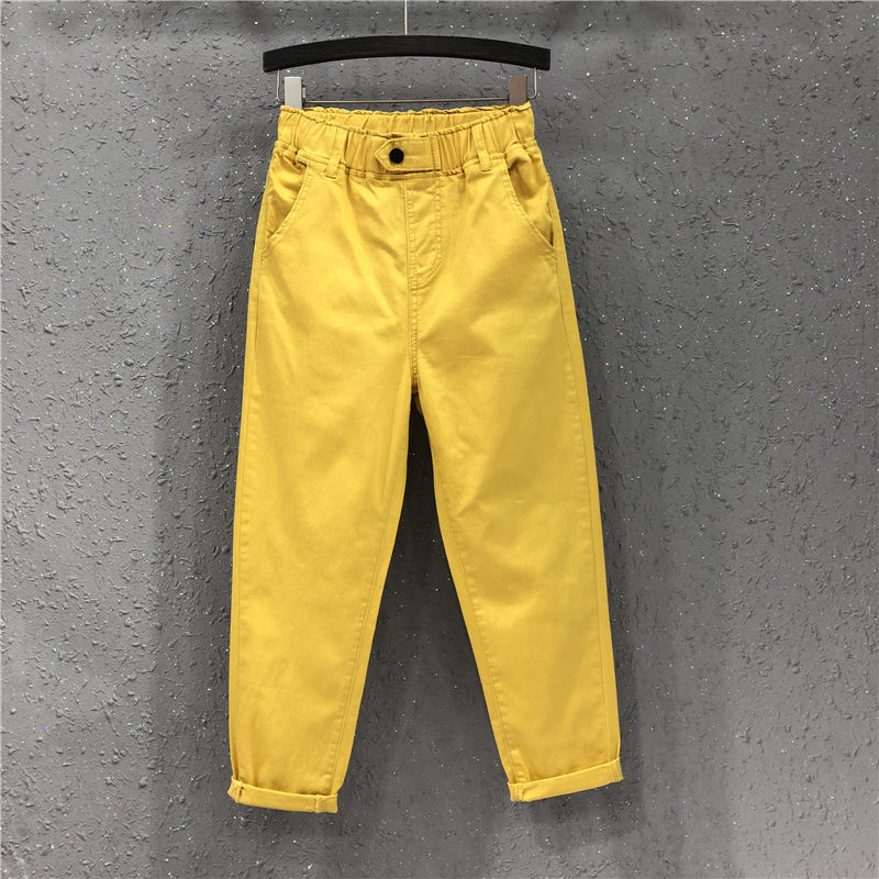 Arrival Summer Women Harem Pants All-matched Casual Cotton Denim Pants Elastic Waist 6XL Size Yellow White Jeans D321