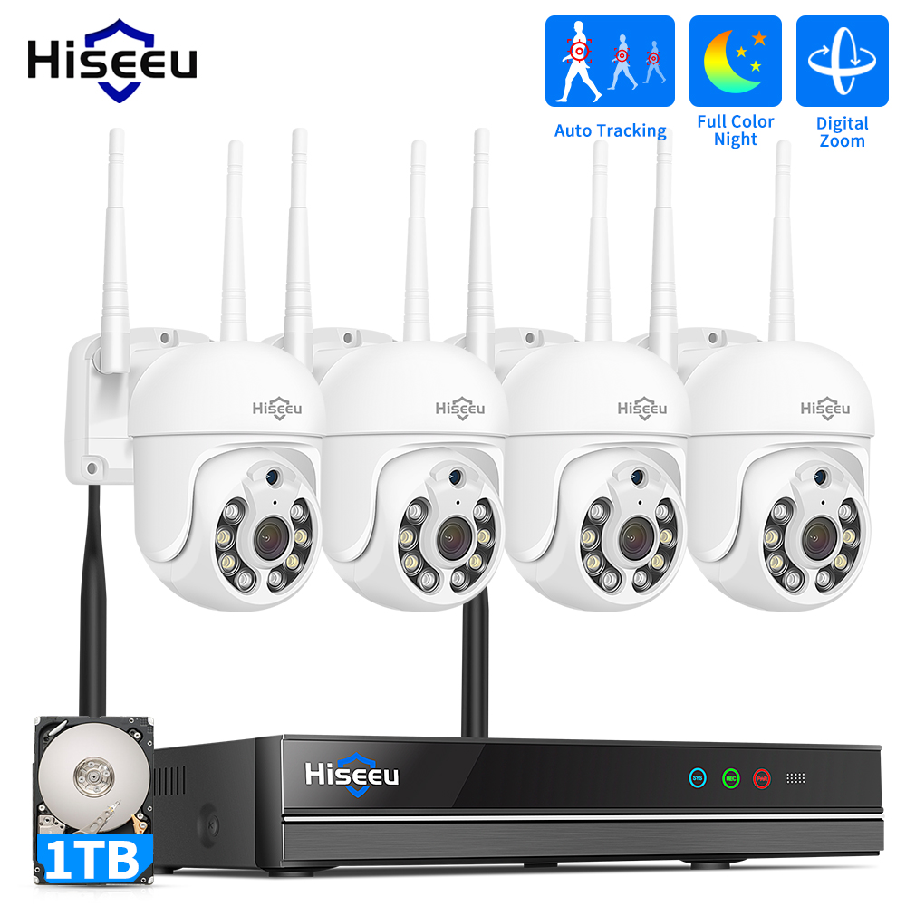 Hiseeu 8CH Wireless CCTV System 1536P 1080P NVR wifi Outdoor 3MP AI IP Camera Security System Video Surveillance LCD monitor Kit