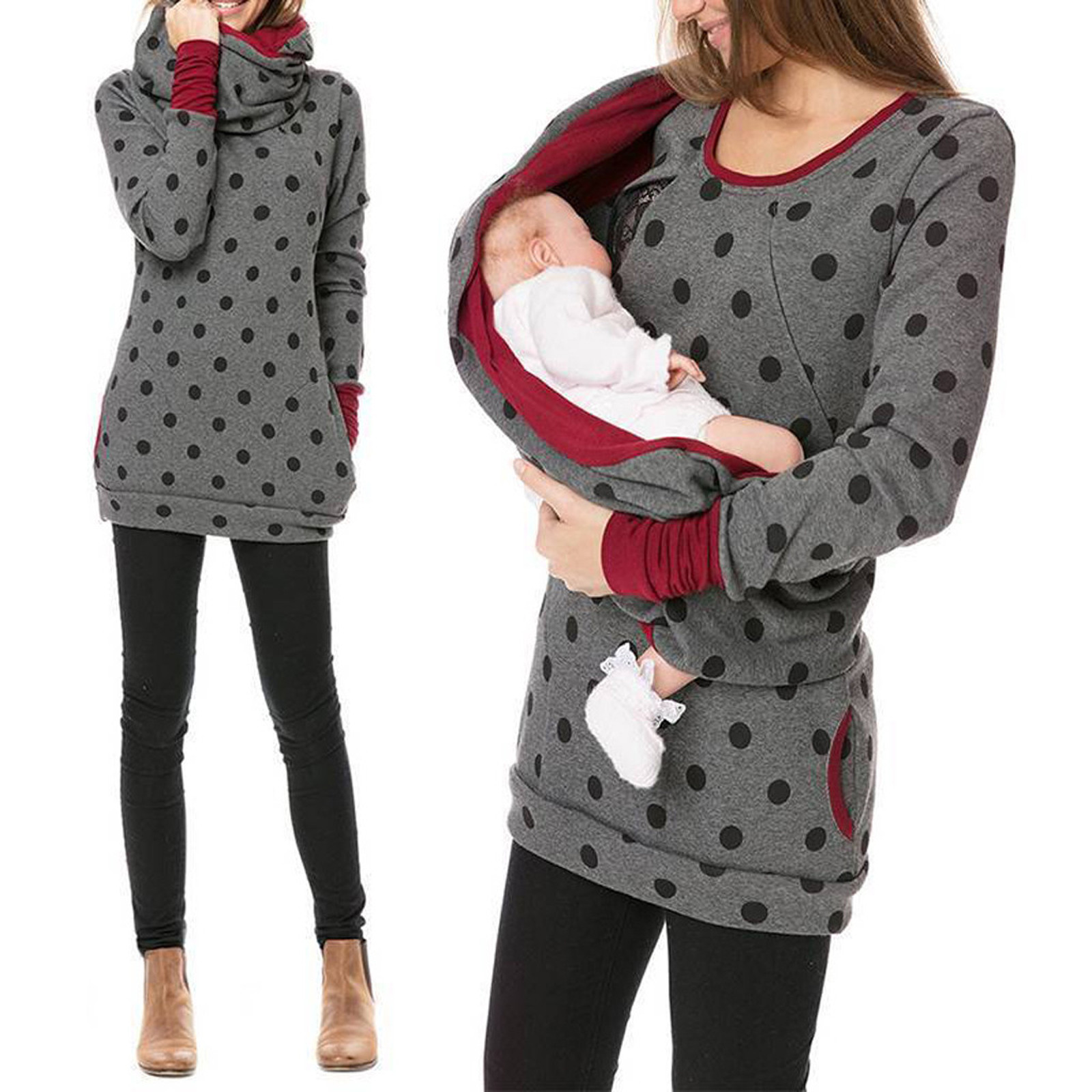 40#Maternity Nursing Hoodie Sweatshirt Winter Autumn Pregnancy Clothes Pregnant Women Breastfeeding Sweatshirts Shirts Top
