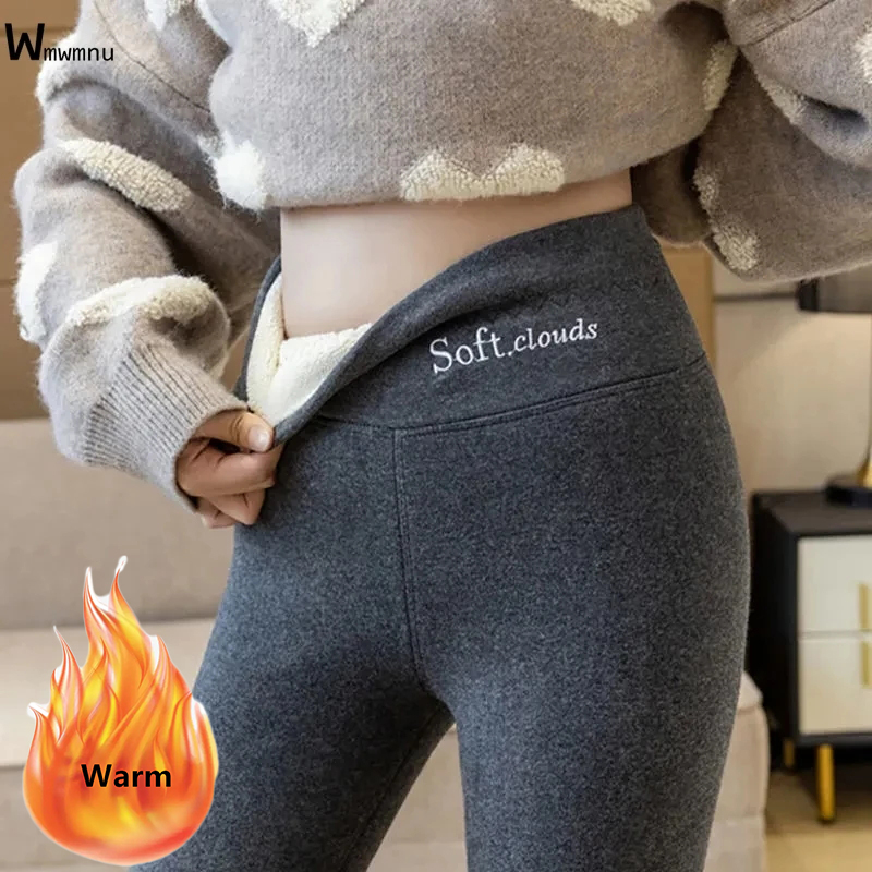 Winter Women's Thicken Lambwool Leggings Fleece Lined Ankle-length Pants Casual Warm Leggings Trousers Hight Waist Pantalon New