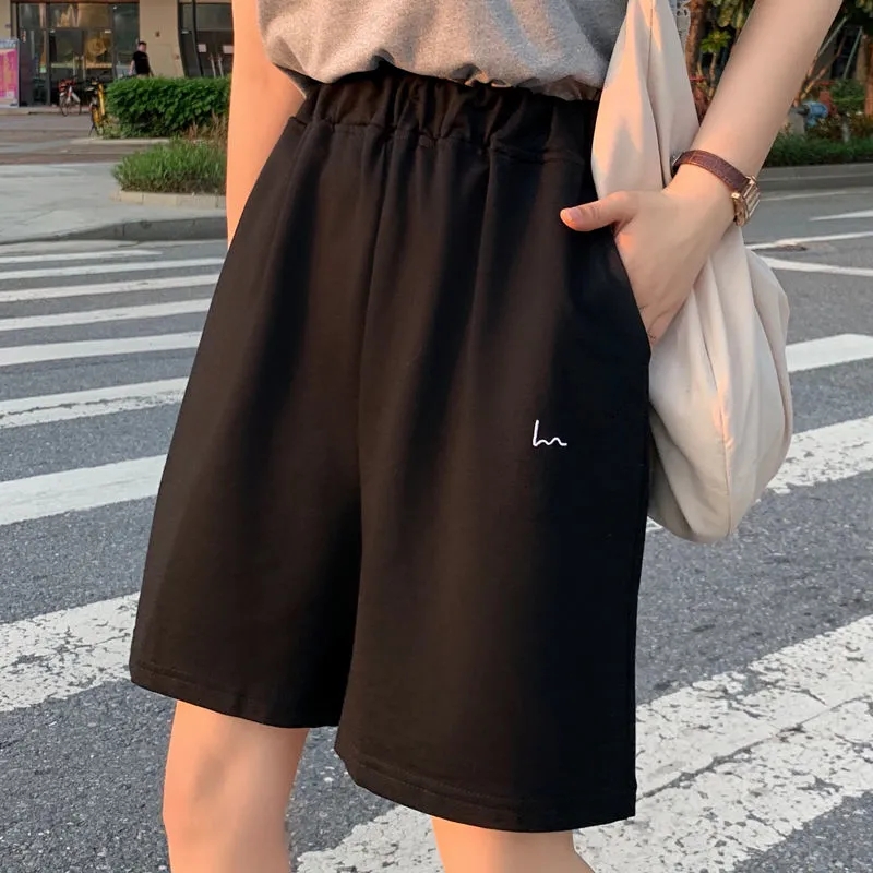 Summer Women Five-point Pants Sweet Casual Harajuku Cotton  Sports Loose Thin Wide-leg Pattern Printing Elastic Girls Shorts