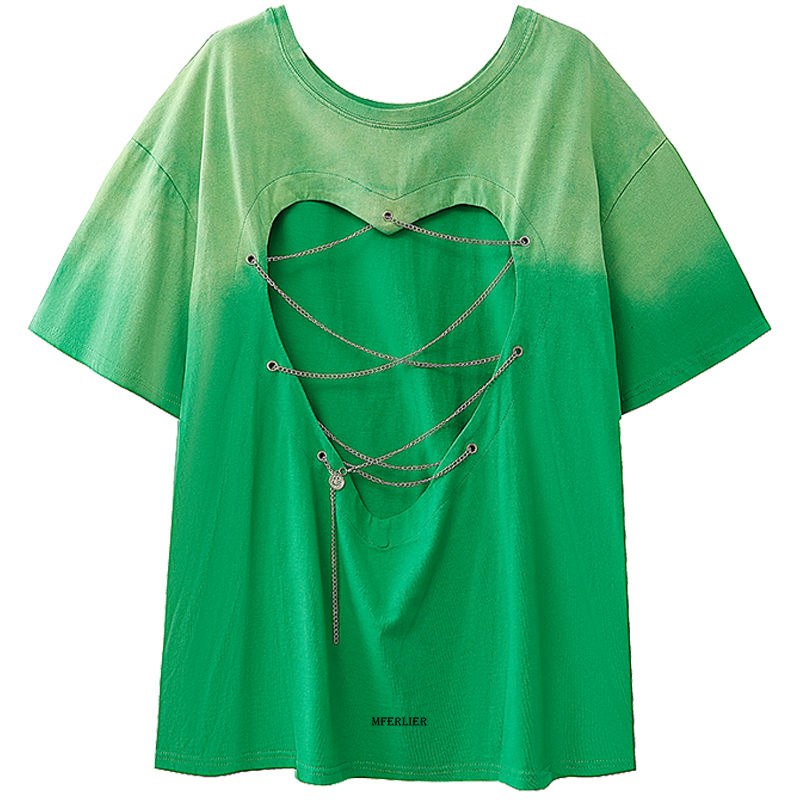 Plus Size 6XL 150kg Summer Short Sleeve Cotton T-Shirt Female Harajuku Casual Hearted Chain Tees Loose Oversized Top