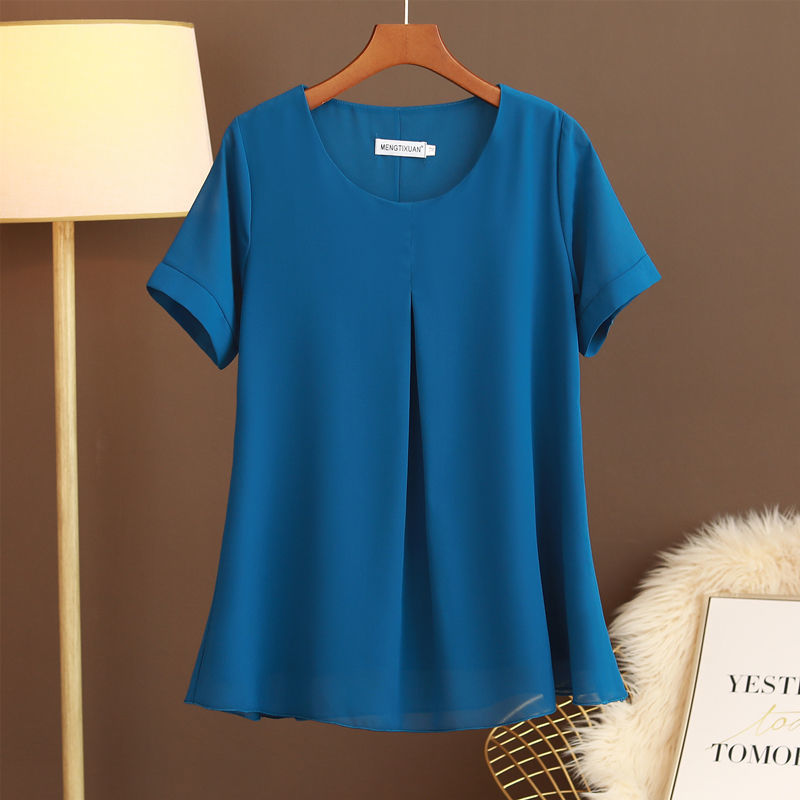 MOYISU Women Blouse Plus Size 6XL  Summer Casual O-Neck Short Sleeve Chiffon Shirts FemaleTops