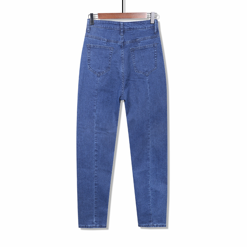 Jeans Woman  High Waist Splice  Plus Size Softener   Zipper  Mom  Blue Black  Full Length Denim Female Harem Pants  6xl 7xl 8xl