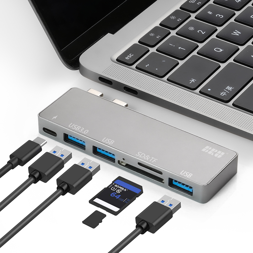 BRU Usb C Hub For Macbook Pro Adapter Usb Type C Hub 3.0 Tf Sd Reader Slot Pd For Macbook Pro/air  USB Hubs