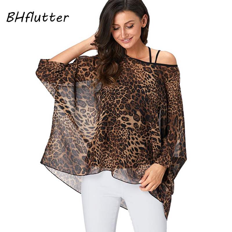 BHflutter 4XL 5XL 6XL Plus Size Women Blouse Sexy Off Shoulder Leopard Print Summer Tops Tees Casual Chiffon Blouses Shirts