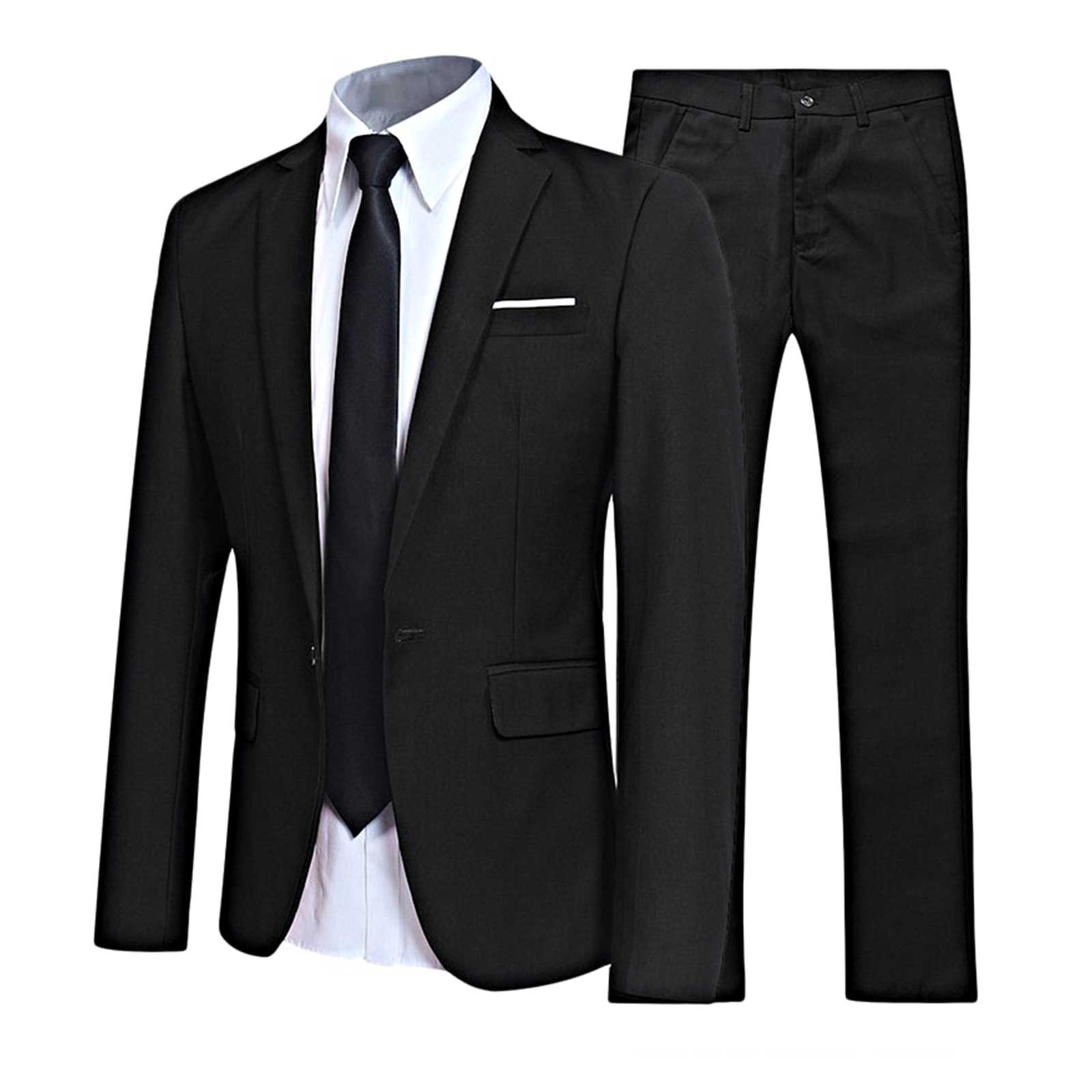 2Pcs Men Gentleman Suit One-Button Notch Flap Pockets Lapel Long Sleeve Jacket Blazer Long Pants Set for Office Meetings