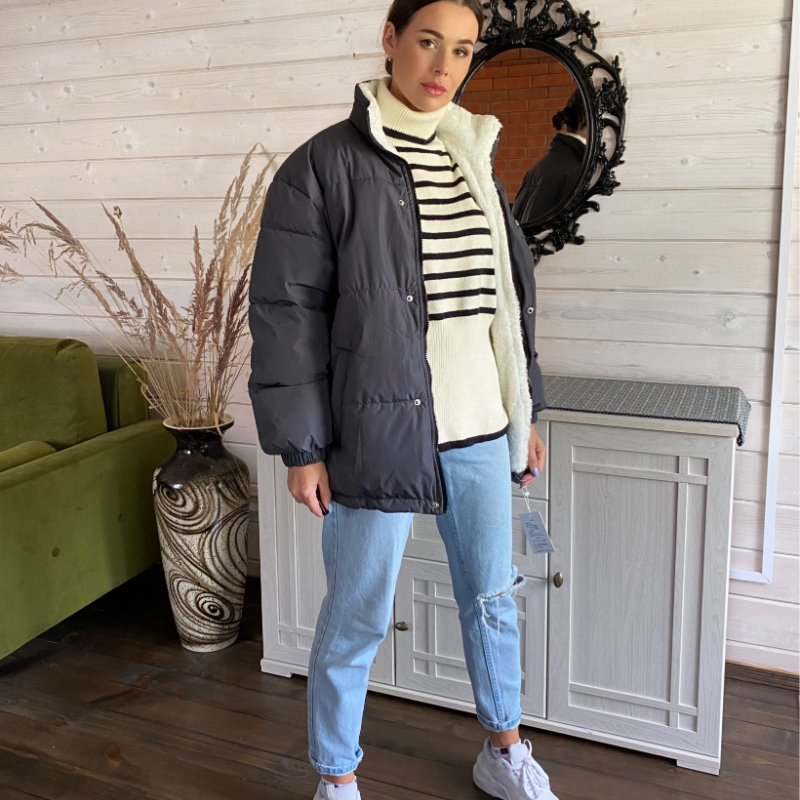  Winter Thick Cotton Coat Women's  Version Lamb Wool Plus Velvet Short Cotton Coat Hong Kong Style Loose Coat