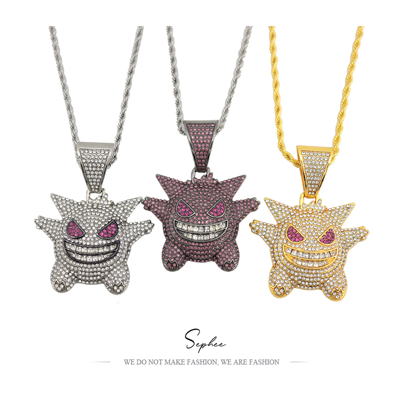 Punk Style Pokemon Anime Gengar Figures Funny Necklace Pendant Hip-hop Jewelry Boy Girls Necklace Pikachu Accessories Kid Gifts
