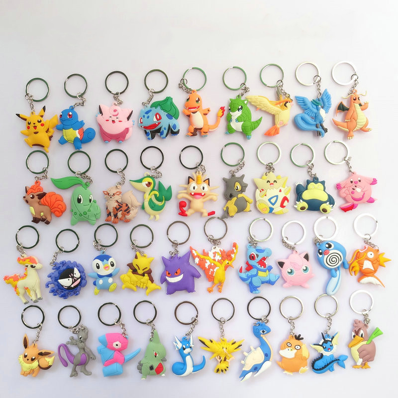 PVC Anime Pokemon Keychain Cartoon Double Side Pocket Monsters Key Ring Pikachu Figure Key Chain Cute Trinket Key Holder Gift