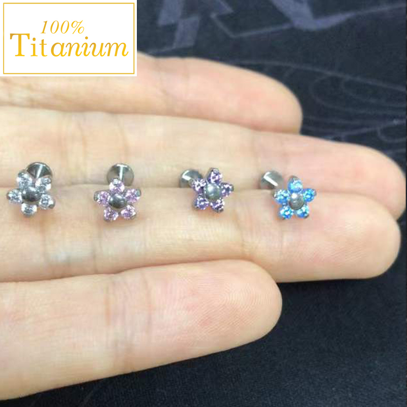 F136 Titanium Labret Piercing Lip Studs Cartilage Tragus Helix Pierced Ear Nails Zircon Flower Earrings Body Perforated Jewelry