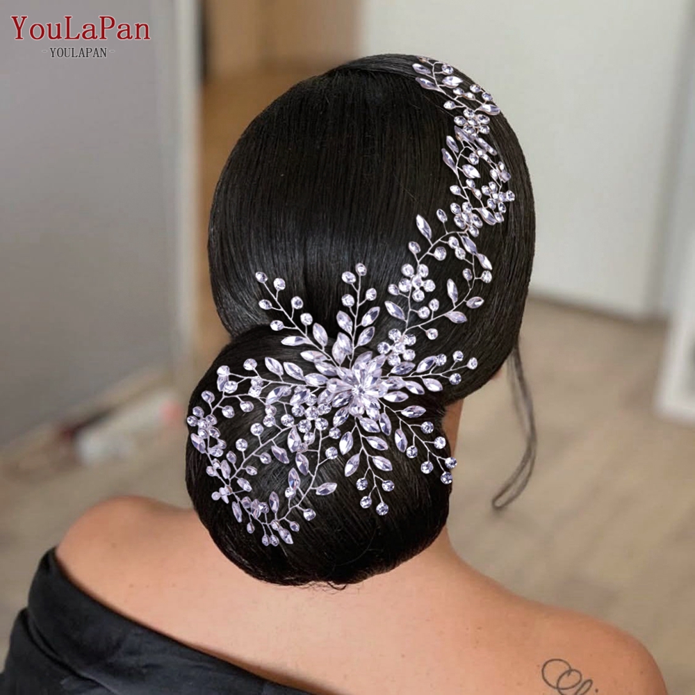 YouLaPan HP242 Elegant  Bridal Hair Vine Headband Silver Color Rhinestones Handmade Headwear Hair Accessories Wedding Jewelry