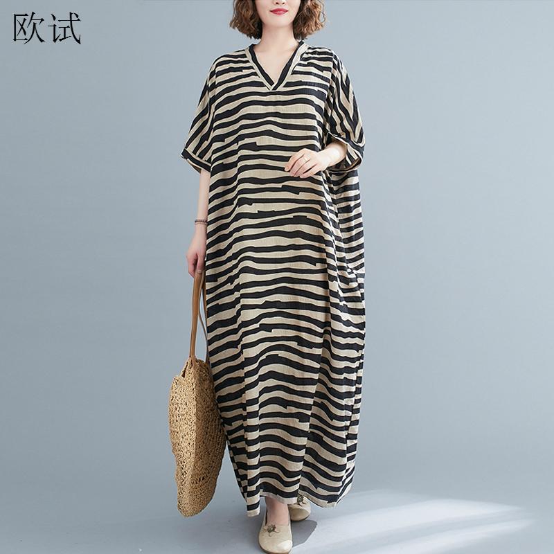 Oversized Striped Summer Beach Maxi Dress Women Ladies Dresses Long Casual Cotton Oversize Dress   Vestidos