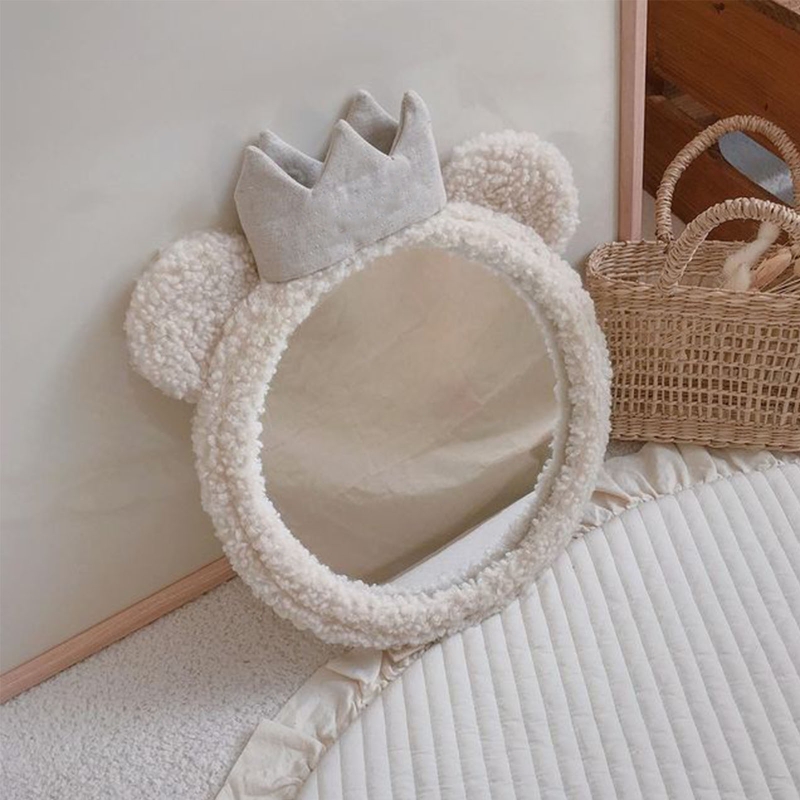 Cartoon Baby Mirror Bear Crown Car Back Seat Mirror Desktop Decor Supplies for Home Kids Bedroom Nursery Decoration Props G99C