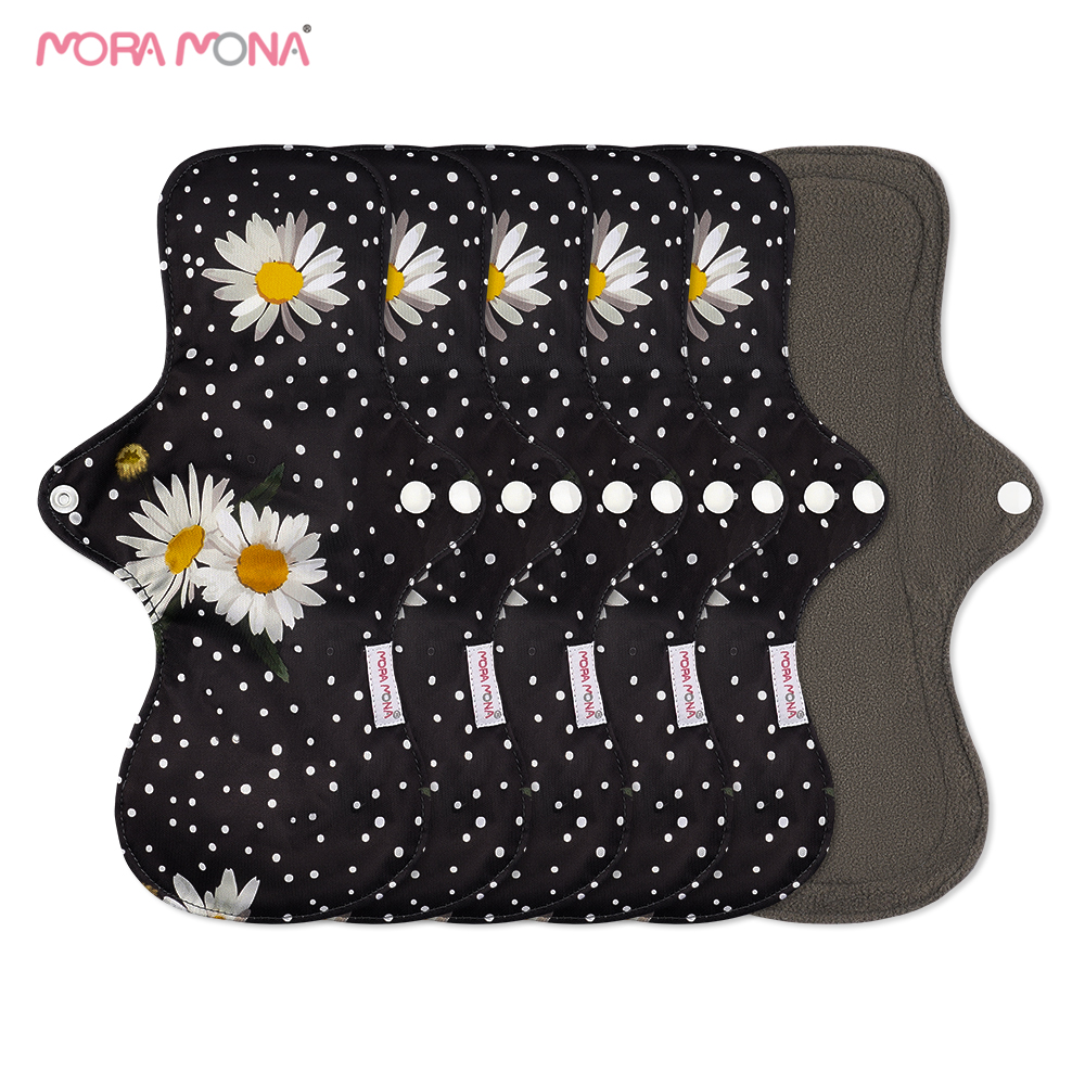 Mora Mona 5Pcs Large Women's Pads Reusable Female Bamboo Charcoal Sanitary Towel Pads For Monthly Heavy Flow Menstrual Pad