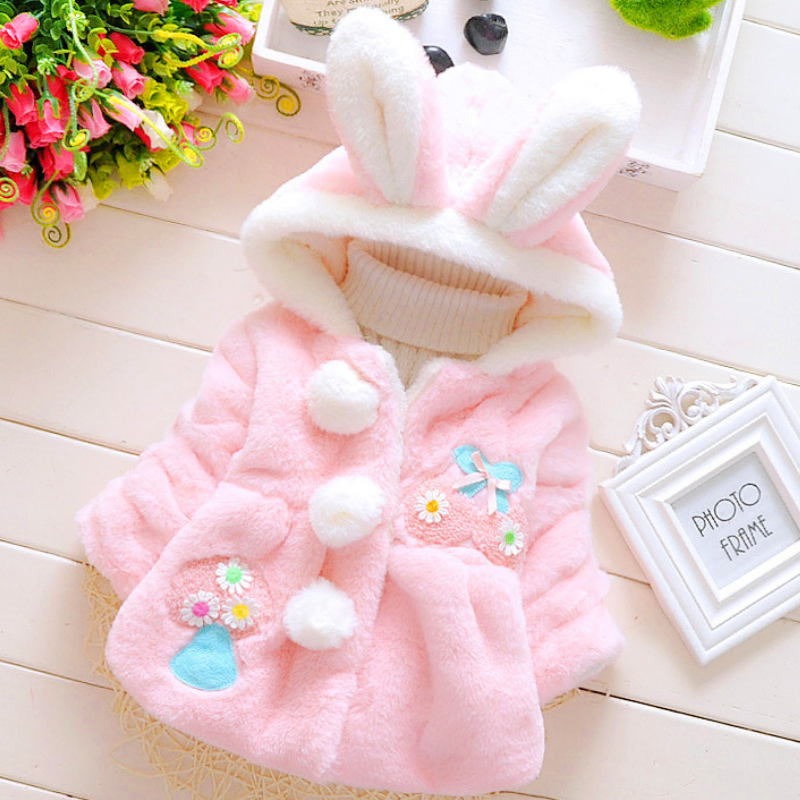 Infant Newborn Baby Girl Coat Rabbit Coat Baby Girl Children Jacket Hooded Cartoon Baby Coat Children Cotton Jacket Winter Coat