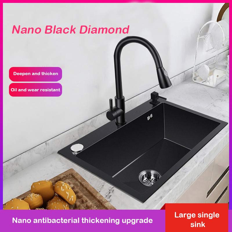 【Ships From: Ru】kitchen single sink bare sink thickened black stainless steel sink handmade vegetable sink above counter basin