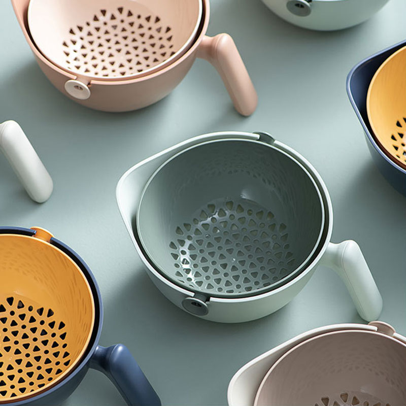 Upgraded Birds Drainage Basket Double-layer Fruit Rotating Drainage Basket Multifunctional Vegetable Washing Basket xqmg