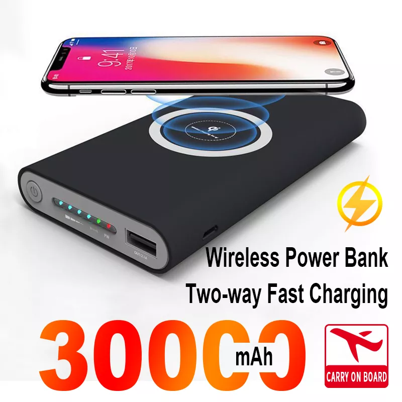 30000mAh Wireless Power Bank Two-way Fast Charging Powerbank Portable Large Capacity External Battery for iPhone