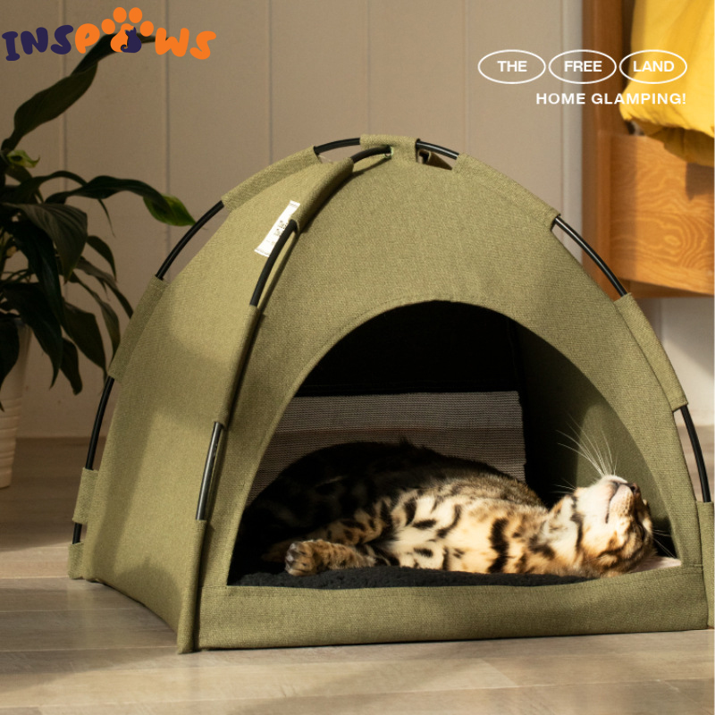 Camping Pet Tent Dog Beds Kennel Cat Nest with Reversible Cushion Indoor Cat Bed for Small Dog Puppy Cave Dog House Pet Sofa