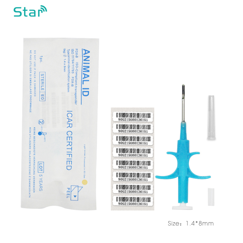 Type Animal Syringe with Imported EM4305 Chip 1.4x8MM Small Size Microchip Injector 134.2KHz FDX-B PET ID Chip with ISO11784