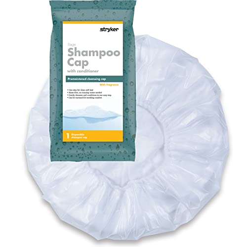 Stryker - Sage Rinse-Free Shampoo Cap - 40 Packages, 1 Cap each – Rinse-free cap, Pre-moistened with shampoo, conditioner, and detangler, Ultra-soft fabric lining, Hypoallergenic