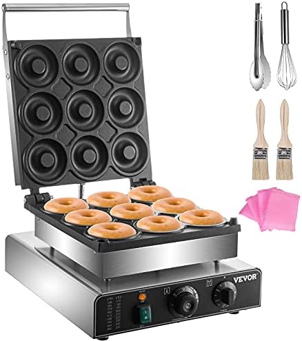 VEVOR Electric Donut Maker, 9 Holes Commercial Donut Machine, 2000W Electric Doughnut Machine, Double-Sided Heating Commercial Donut Maker, for Home & Commercial Use with Non-stick Teflon Coating