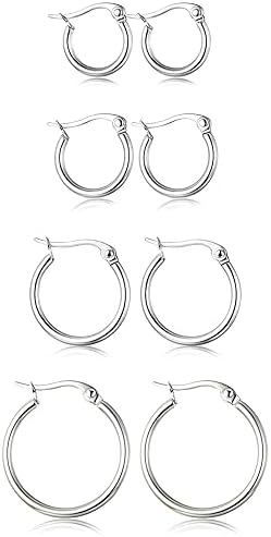 ORAZIO 4 Pairs Stainless Steel Hoop Earrings Set Cute Huggie Earrings for Women,10MM-20MM
