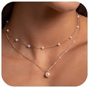 Gold Pearl Necklaces for Women, 18K Gold Plated Layered Necklace for Women Dainty Pearl Choker Necklace Pendant Trendy Simple Jewelry Gifts