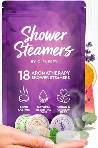 Cleverfy Shower Steamers Aromatherapy - 18 Pack of Shower Bombs with Essential Oils. Personal Care and Relaxation Birthday Gifts for Women and Men. Purple Set