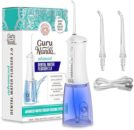 GuruNanda Advanced Dental Water Flosser 2.0 with UV Mode - Cordless and Portable - 290 ml Water Tank, 3 Modes, Rechargeable for Healthy Teeth and Gums