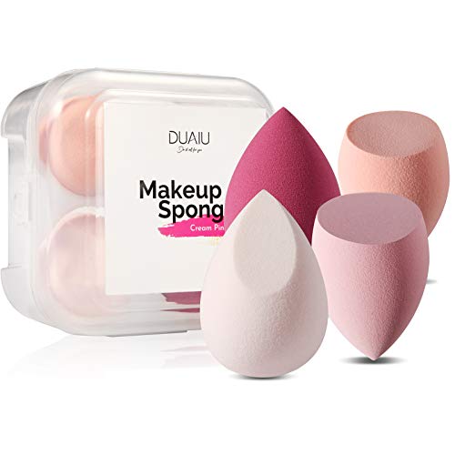 DUAIU 4 Pcs Makeup Sponge Set Beauty Sponge Foundation Blending Sponge, Flawless for Liquid, Cream, and Powder, Multi-colored Makeup Sponges with Storage Box