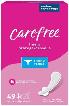 Carefree Panty Liners for Women, Thong Liners, Unwrapped, Unscented, 49ct | Pantiliners, Carefree Liners, Daily Liners for Women, Light Periods and Leaks | 49ct (Packaging May Vary)