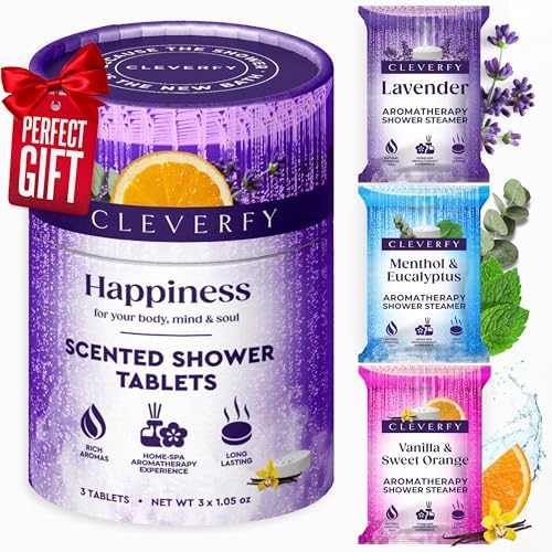 Cleverfy Shower Steamers Aromatherapy - Christmas Tube Gift Box for Women and Stocking Stuffers for Adults and Teens. Pack of 3 Shower Bombs with Essential Oils for Personal Care and Relaxation
