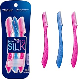 Schick Hydro Silk Touch-Up Dermaplaning Tool with Precision Cover, 3ct | Dermaplane Razor, Face Razors for Women, Eyebrow Razor, Facial Razor, Dermaplaning Razor, Womens Face Razor Peach Fuzz Remover