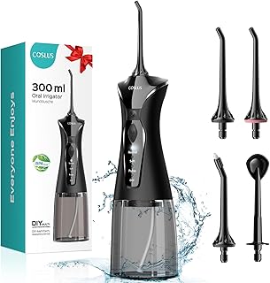 COSLUS Water Dental Flosser Pick for Teeth: 4 Modes Cordless Portable 300ML Larger Tank Water Teeth Cleaner IPX7 Waterproof Flossing Cleaning Picks for Home Travel FC5360