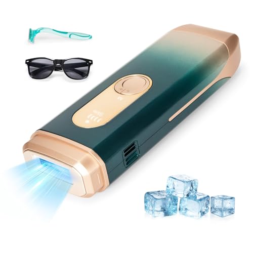 IPL Laser Hair Removal for Woman and Men,Sextupole Hair Removal Device with Ice Cooling Care Function, Visible Results in 2 Weeks, Laser Hair Removal Care Painless Safe Gentle at Home Full Body,Green