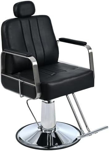 Premium Reclining Barber Chair, Salon Chair for Hair Stylist with Heavy Duty Hydraulic Pump, 360° Rotation, Tattoo Chair Shampoo Beauty Salon Equipment, Max Load Weight 400 Lbs, Black