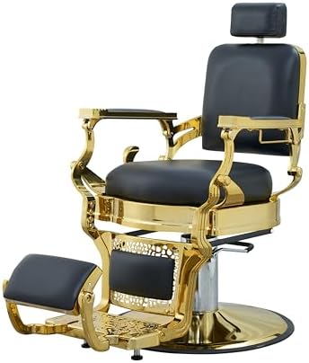 Grace&Grace Vintage Barber Chair for Barbershop,Heavy Duty Recline Salon Chair for Hair Beauty Stylist Tattoo Home (Golden)
