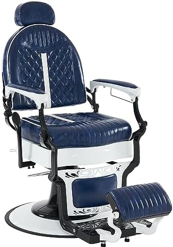 BarberPub Heavy Duty Metal Vintage Barber Chair All Purpose Professional Hydraulic Reclining Salon Beauty Spa Chair Styling Equipment 8730 (Blue)