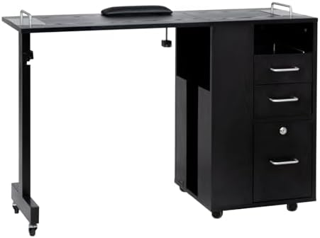 TATARTIST Manicure Table Nail Desk Versatile Foldable Station Adjustable Length with Storage Cabinet Workstation for Salon Beauty Spa Home Studio Nail Art Equipment (Black)