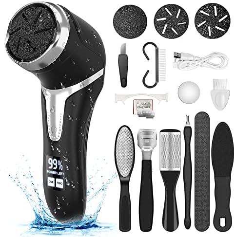 Electric Callus Remover for Feet (with Dander Vacuum), Portable Pedicure Kit Foot File Callus Remover, Rechargeable Waterproof Foot File for Foot Care Deadskin Remover with 3Head&LCD Display