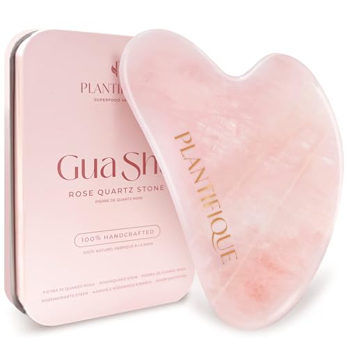 PLANTIFIQUE Gua Sha Rose Quartz Tool for Face Anti Aging Massage Tool - GuaSha - Jawline Shaper - Facial Skin Care Products - Massager for Your Skin Care Routine