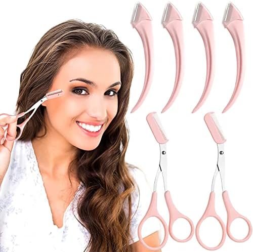 ONEUPIN 6PCS Eyebrow Trimmer Set Stainless Steel Curved Eyebrow Razor Eyebrow Scissors With Comb, Beauty Tool for Beginners Suitable for Any Skin Type Hair Removal Accessories for Men Women