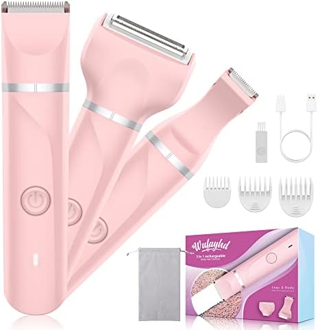 Electric Razors Shaver for Women, 3 in 1 Bikini Trimmer for Women, IPX7 Waterproof Pubic Hair Trimmer Women Wet & Dry Use, Rechargeable Hair Removal Kit for Face Body Leg Bikini Underarm Arm