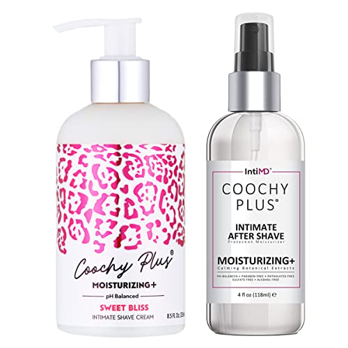 Coochy Plus Intimate Shaving Complete Kit - SWEET BLISS & Organic After Shave Protection Soothing Moisturizer Mist – Antioxidant Formula Prevents Razor Burns, Itchiness & Ingrown Hairs